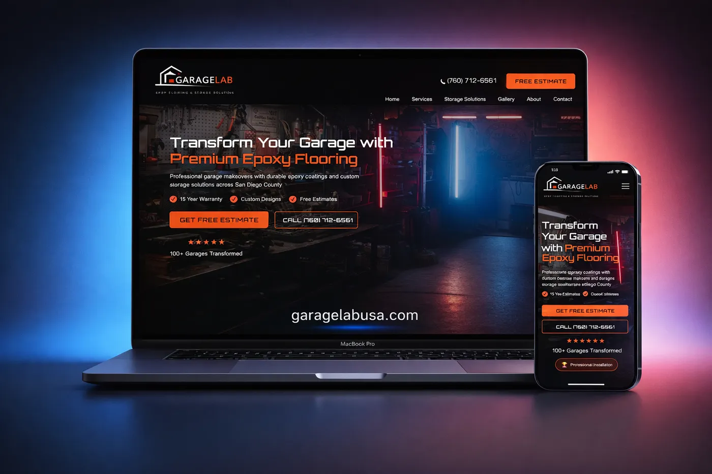 GarageLab website, built by Medi-Edge Marketing