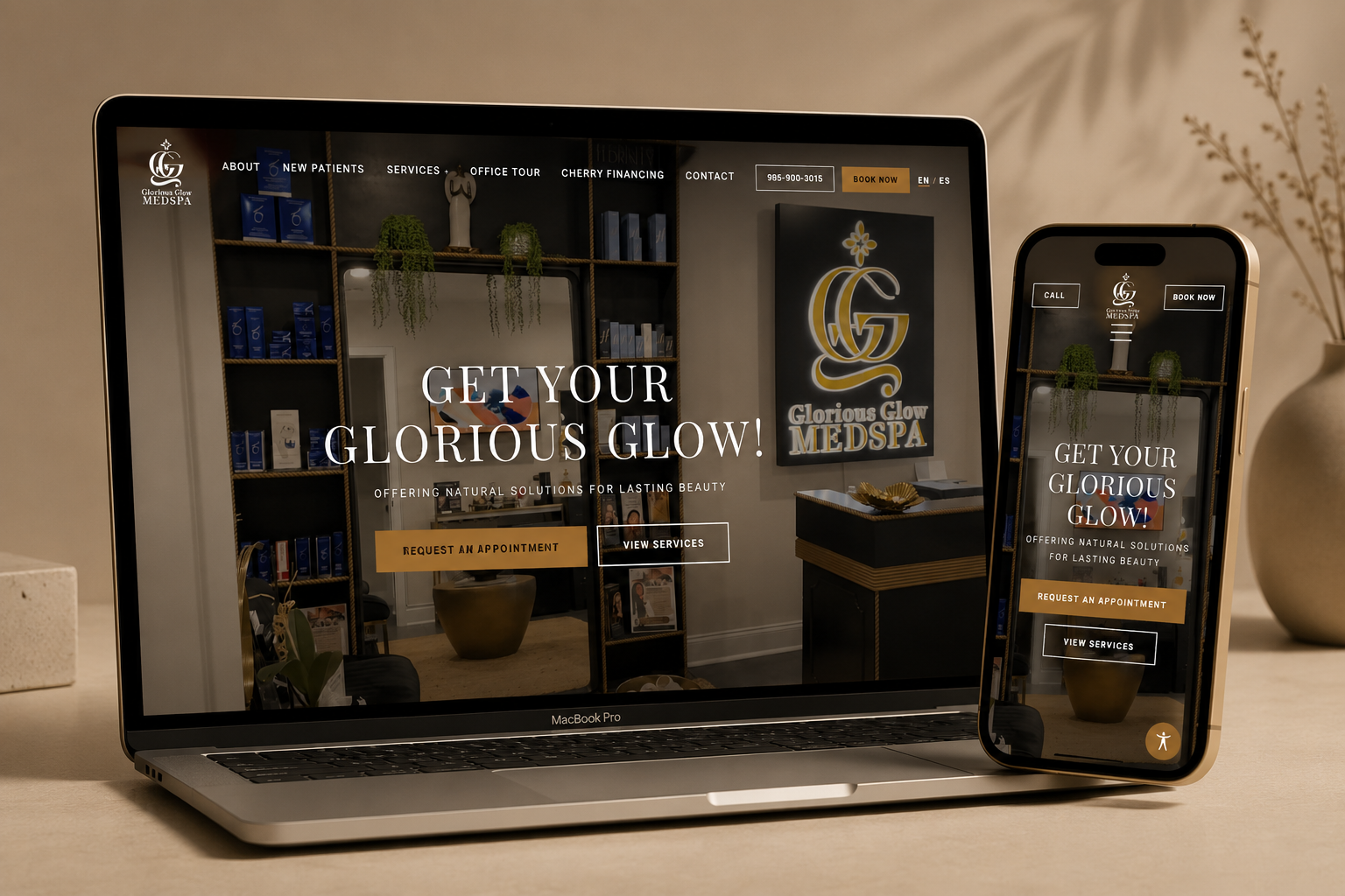 Glorious Glow Med Spa website mockup