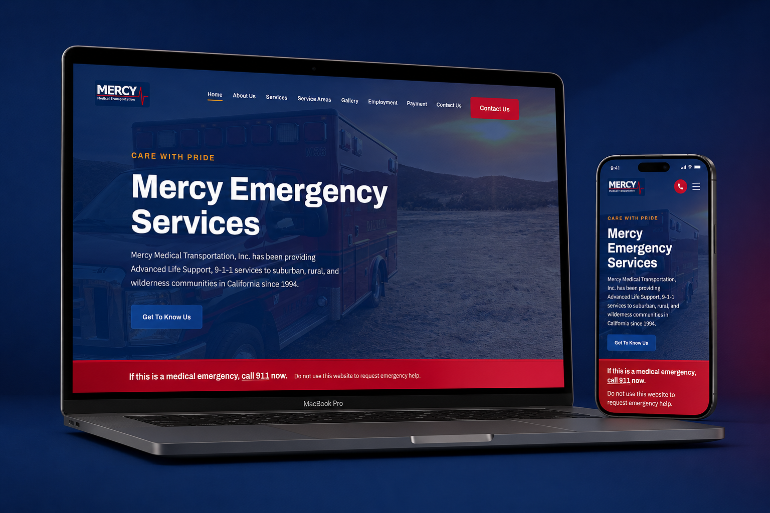 Mercy Medical Transportation website mockup