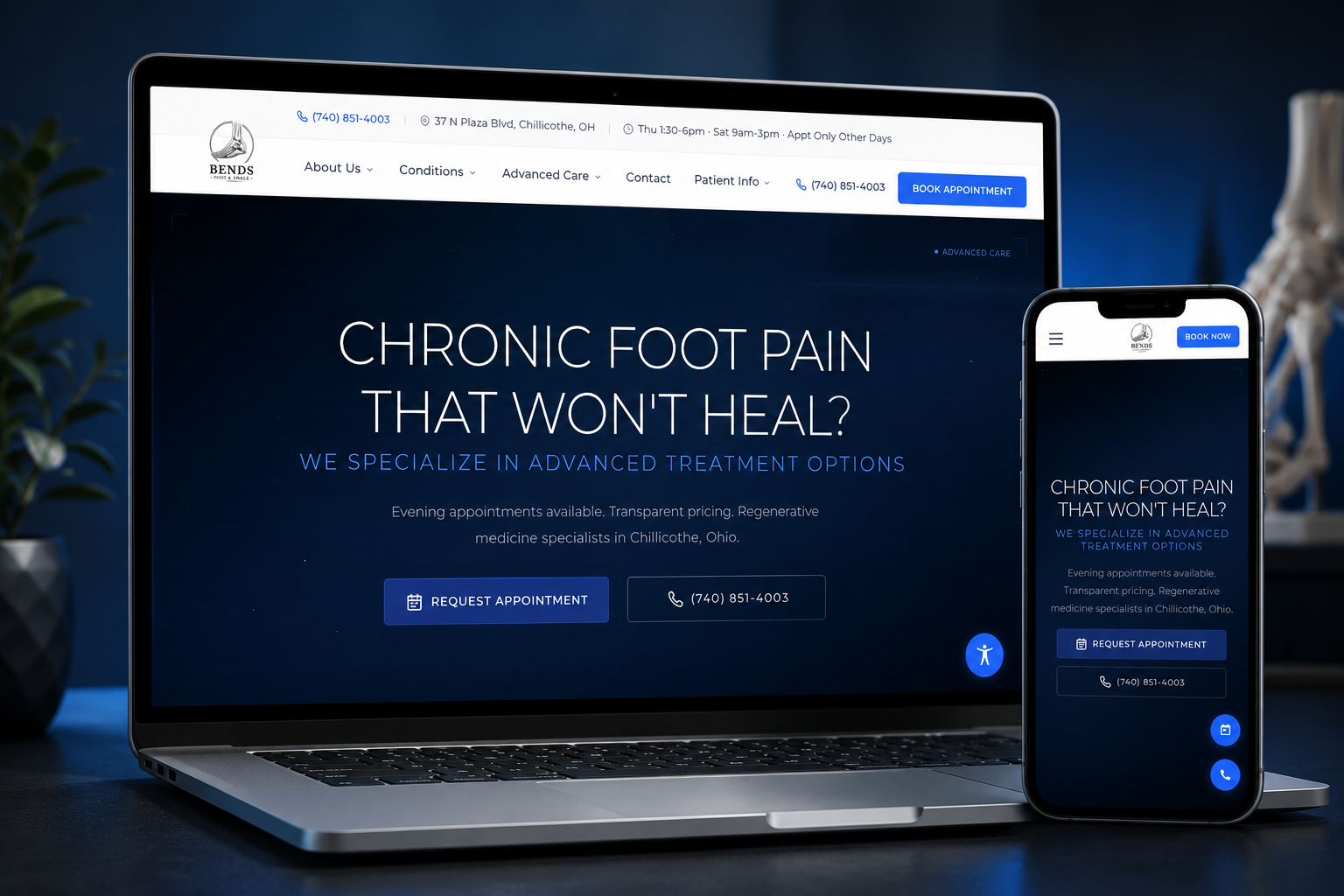 Bends Foot and Ankle website mockup