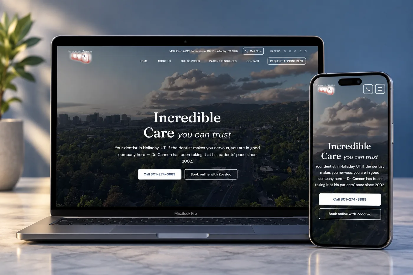 Pinnacle Dental website, built by Medi-Edge Marketing