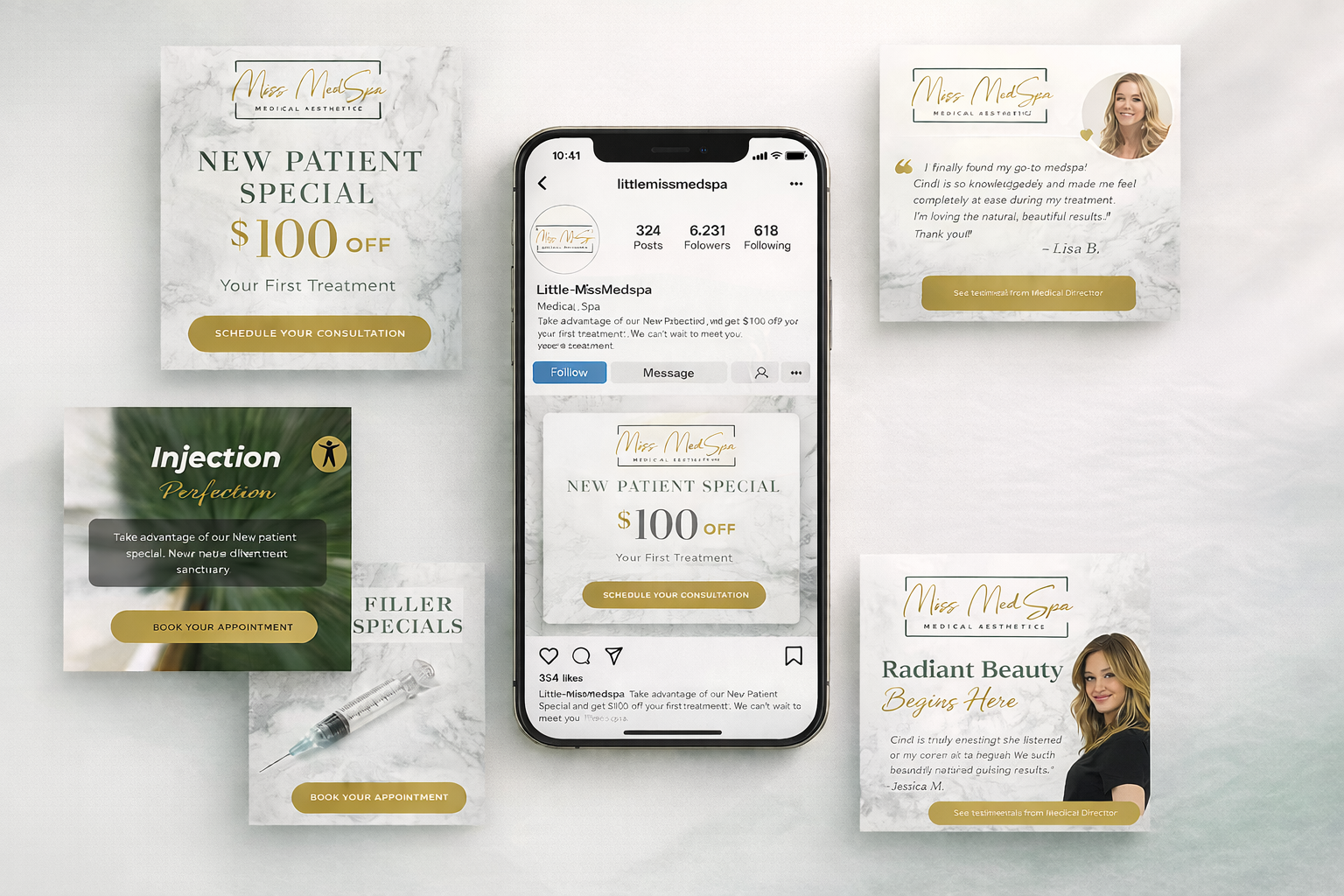 Social media posts and Instagram profile for a medical practice