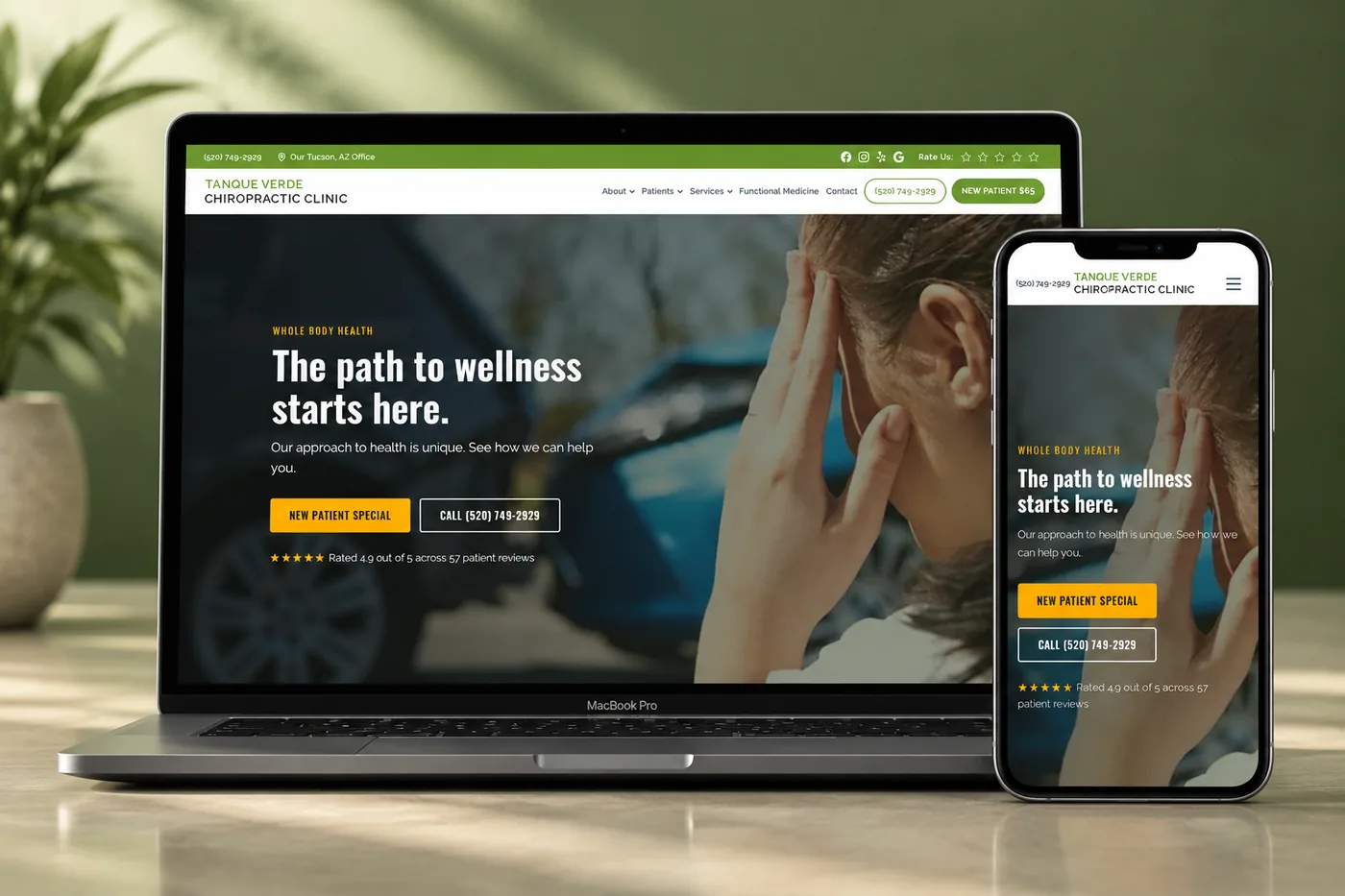 Tanque Verde Chiropractic Clinic website, built by Medi-Edge Marketing