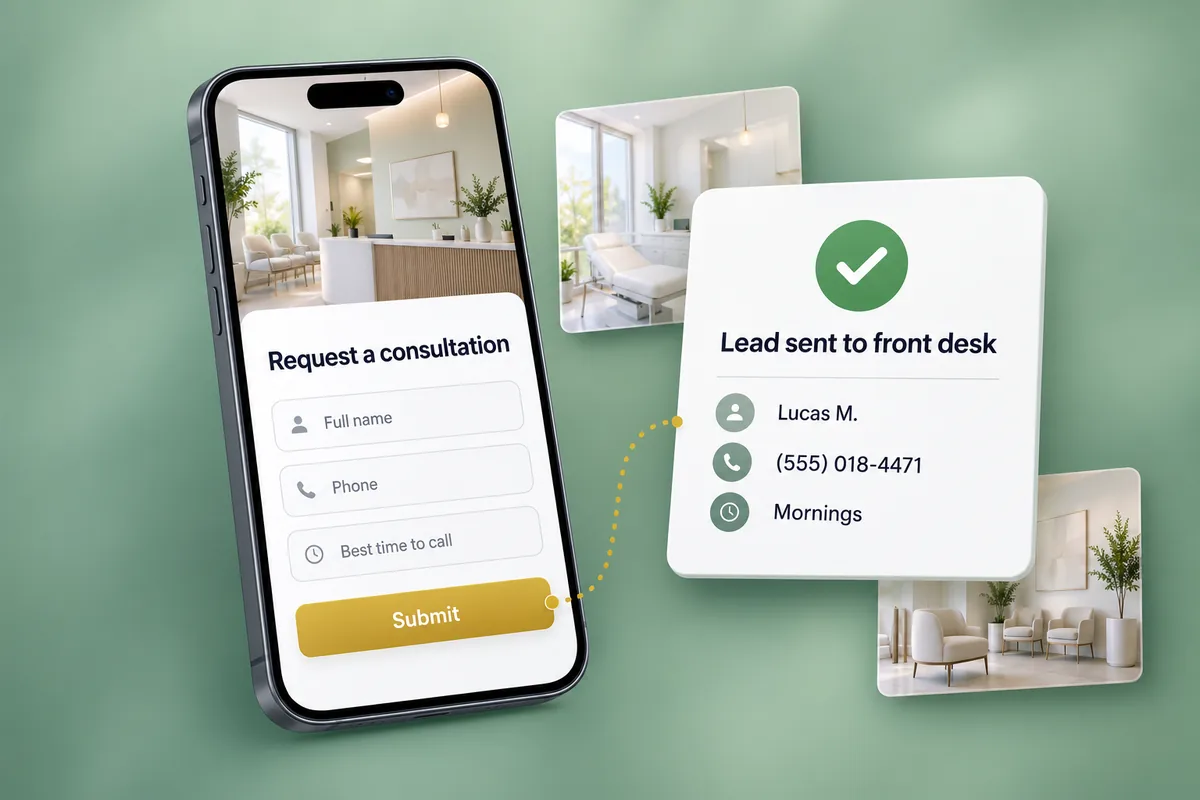 Illustration: an ad lead form whose lead is sent to the front desk