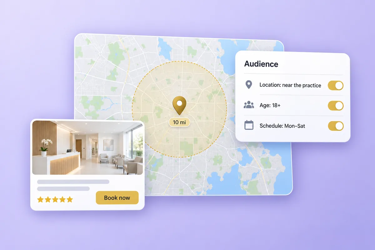 Illustration: ad audience settings limited to a 10-mile radius and ages 18 and up