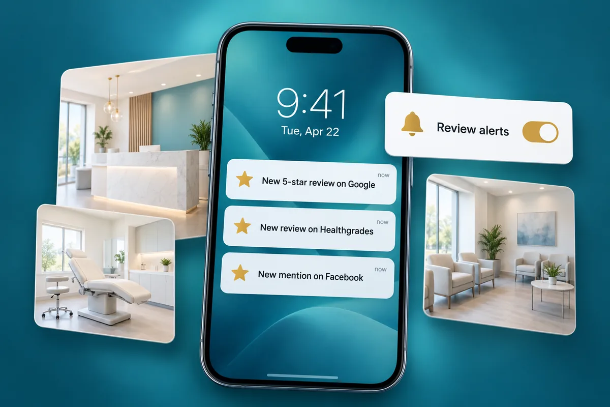 Illustration: new review alerts from Google, Healthgrades and Facebook
