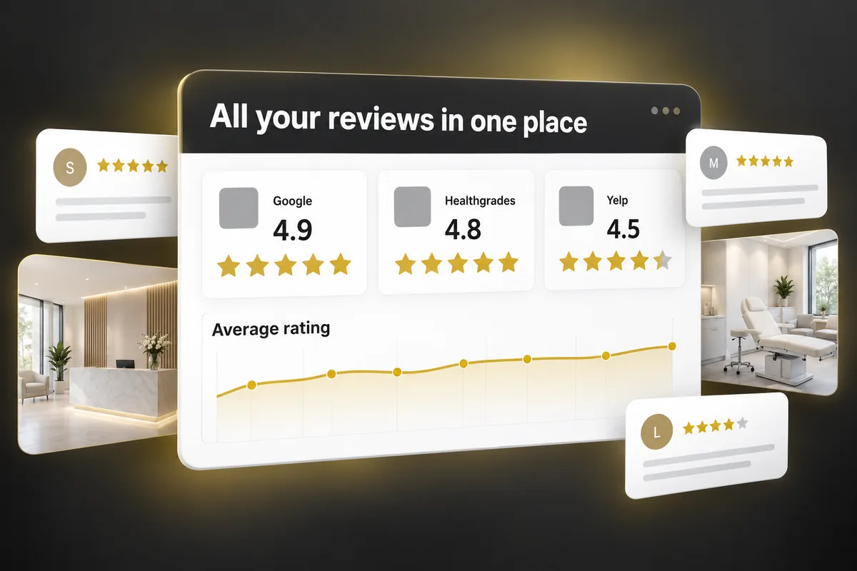 Illustration: star ratings from Google, Healthgrades and Yelp in one view