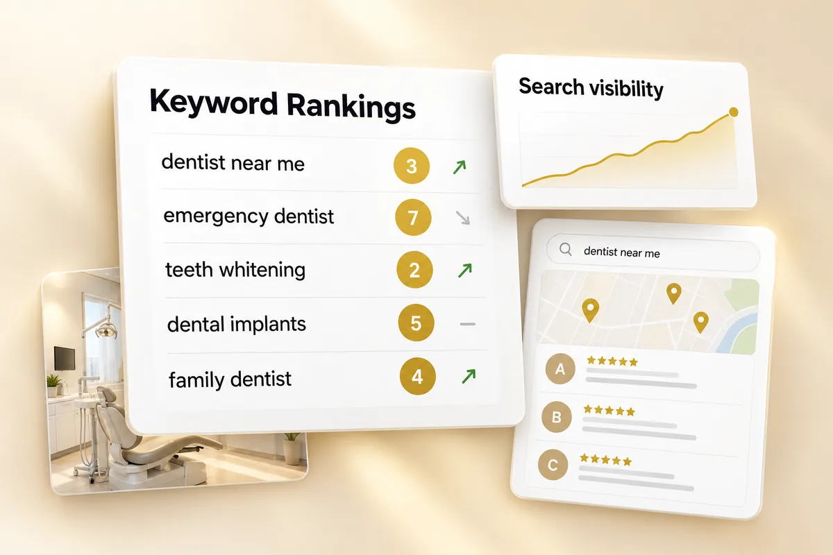 Illustration: a keyword rankings report for local dental searches