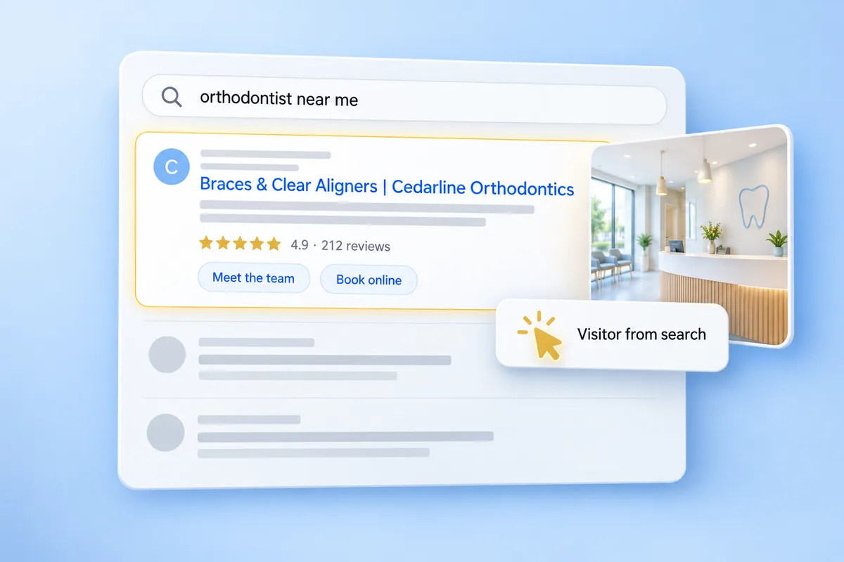Illustration: an orthodontist’s highlighted result for “orthodontist near me”