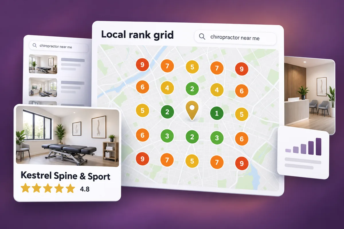 Illustration: a local rank grid map for “chiropractor near me”
